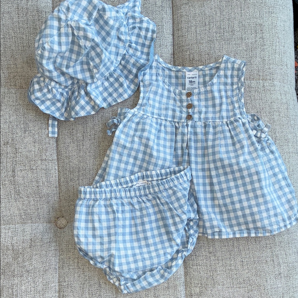 Carter's Light Blue Checkered 3pc Dress Set